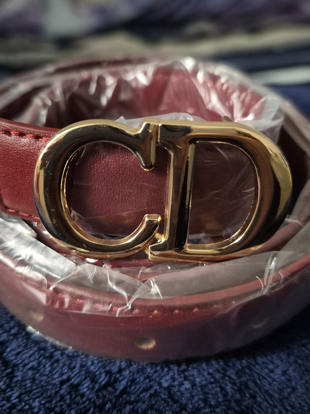 CD Logo Red Women's Leather Belt with Gold Buckle